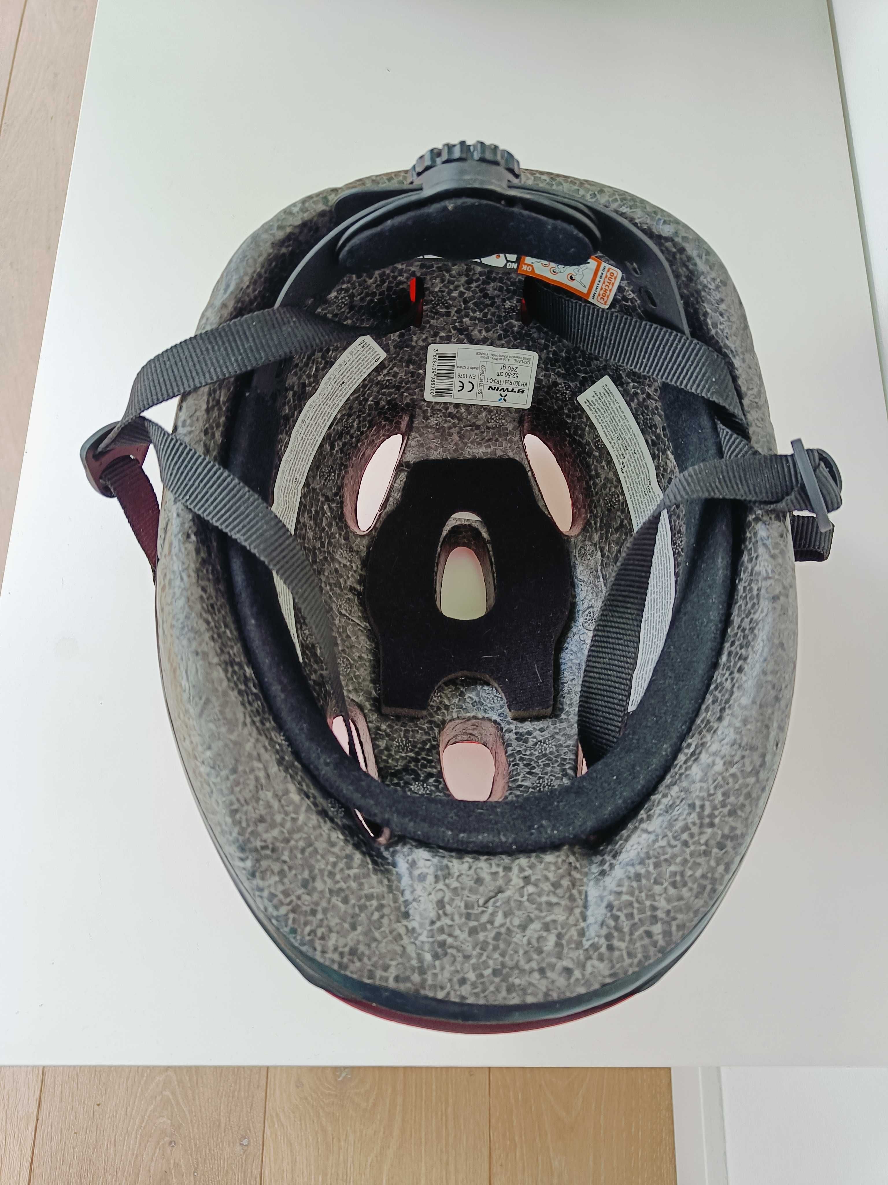 Kask rowerowy Decathlon, czerwony, chłopiec dziewczynka, 52-56 cm