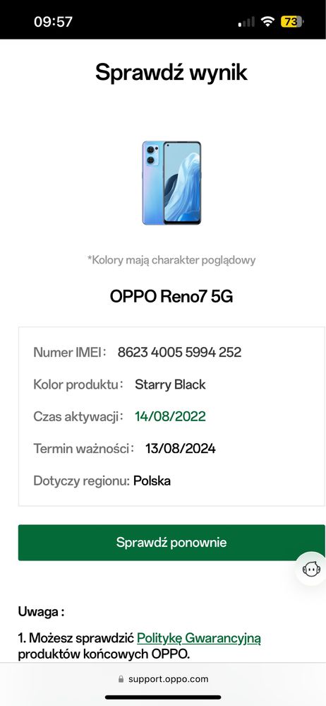 Oppo Reno 7 5G 8+8/256GB, jak nowy, gwarancja, komplet