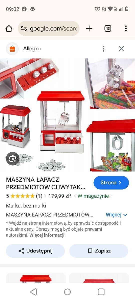 Maszyna robot automat łapacz do wyciągania zabawek słodyczy