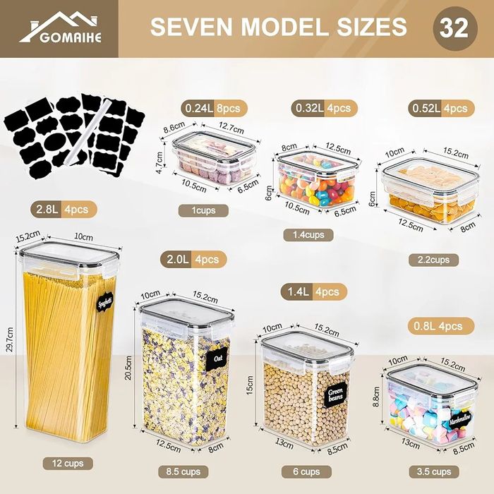 Pojemniki 32szt do przechowywania żywności hermetyczne 2,8l 2l 1,4l