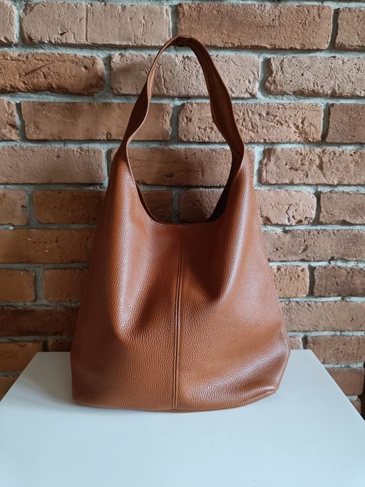 Torebka włoska skóra naturalna na ramię i do ręki jasny brąz