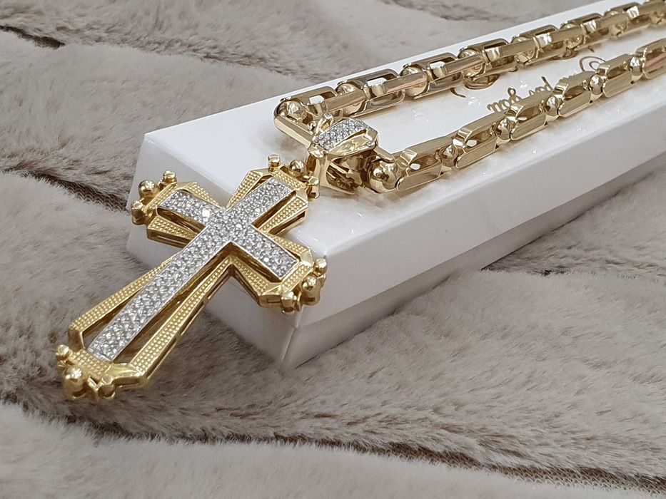 Złoty Łańcuch+Złoty Krżyz+Diamenty 128szt.Najnowsza Kolekcja KC-121gr.