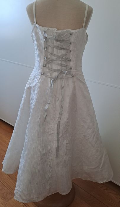Vestido Cerimónia 6 Anos em Tafetá Enrrugado cor Gelo