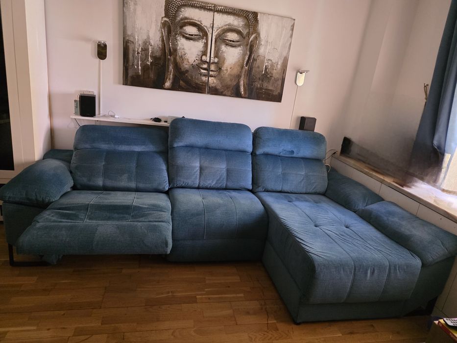 Sofá chaise long + 2 relax + baú