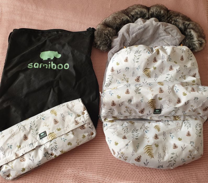 Śpiworek SUPERB Eskimo Leśny Srebrny i mufka do wózka Samiboo