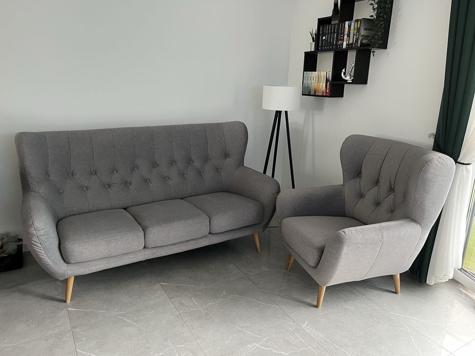 Sofa + fotel SCANDI k. szary