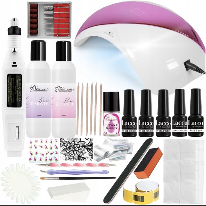 ZESTAW do Robienia Paznokci Hybryd LAMPA LED UV 48W + FREZARKA +
