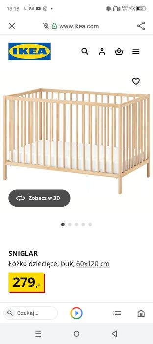 Łóżeczko dziecięce - bukowe Ikea Sniglar
