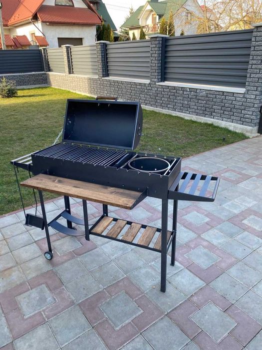 Мангал з кришкою та поличкою для дров метал 5 мм на 13 шампурів