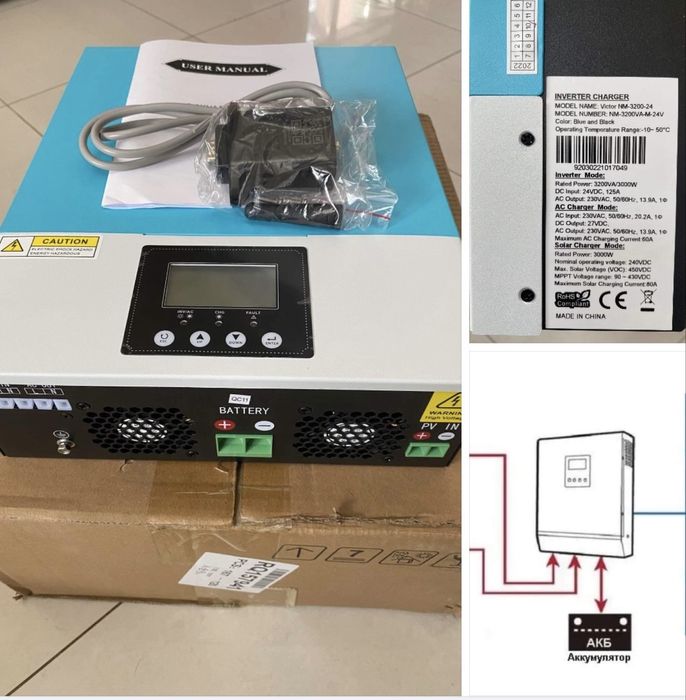 Комплект Акумуляторна збірка 24V 7,5kW +Гібридний інвертор 3,2kW