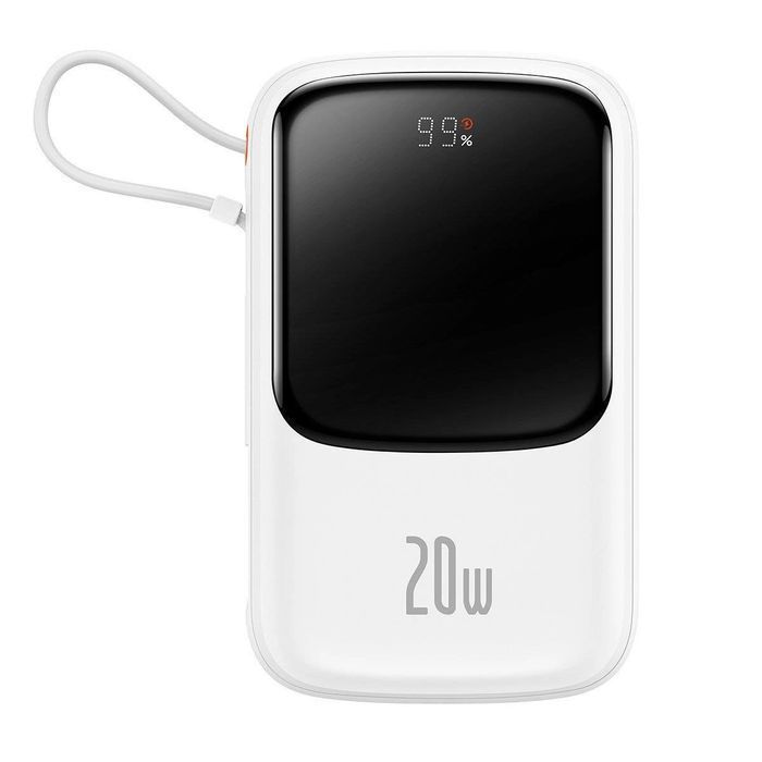 Baseus powerbank 10000mAh 20W QC/PD/SCP/FCP z kablem Lightning biały