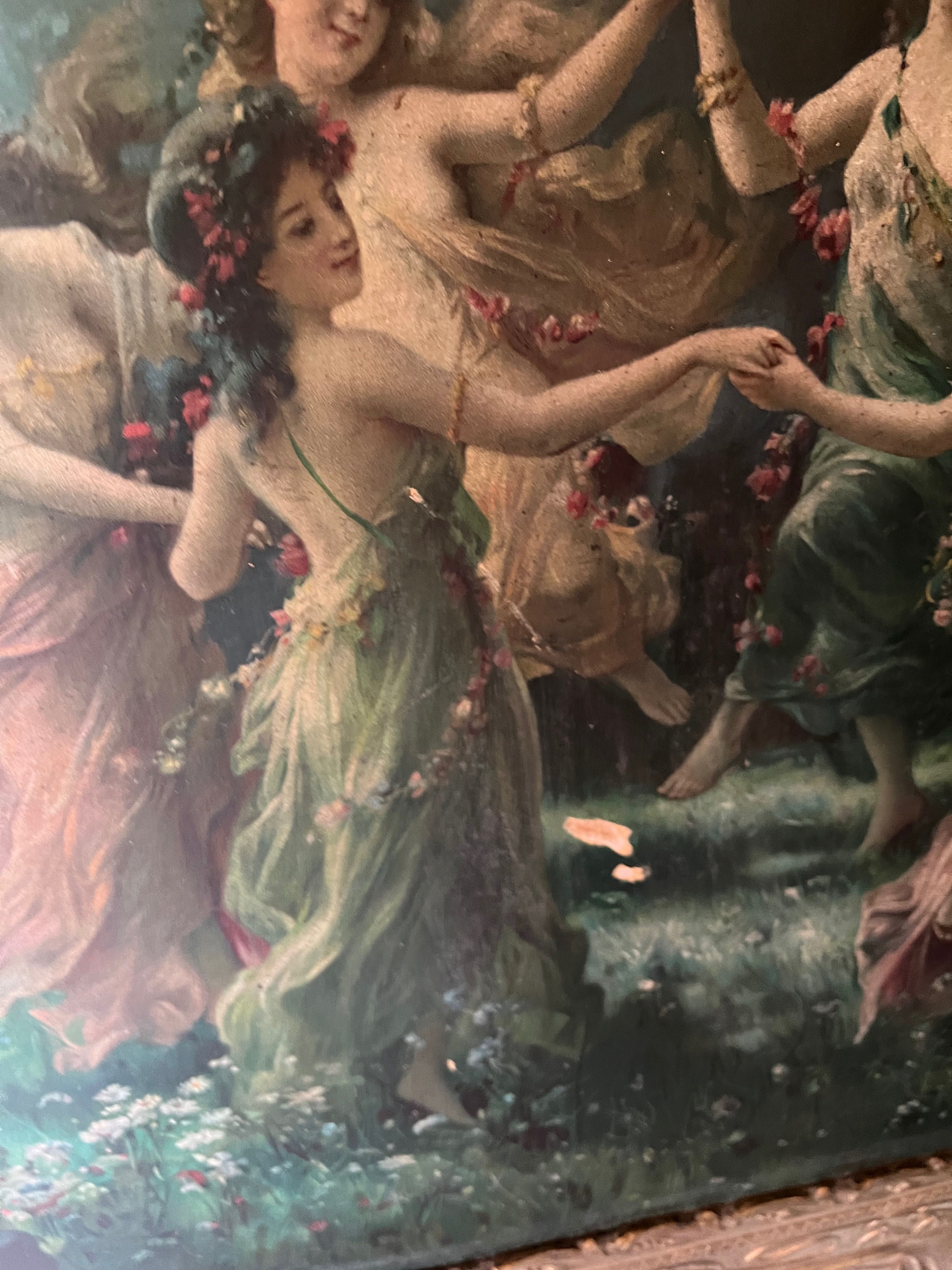 Hans Zatzka Taniec nimf stary obraz rama 138x71cm