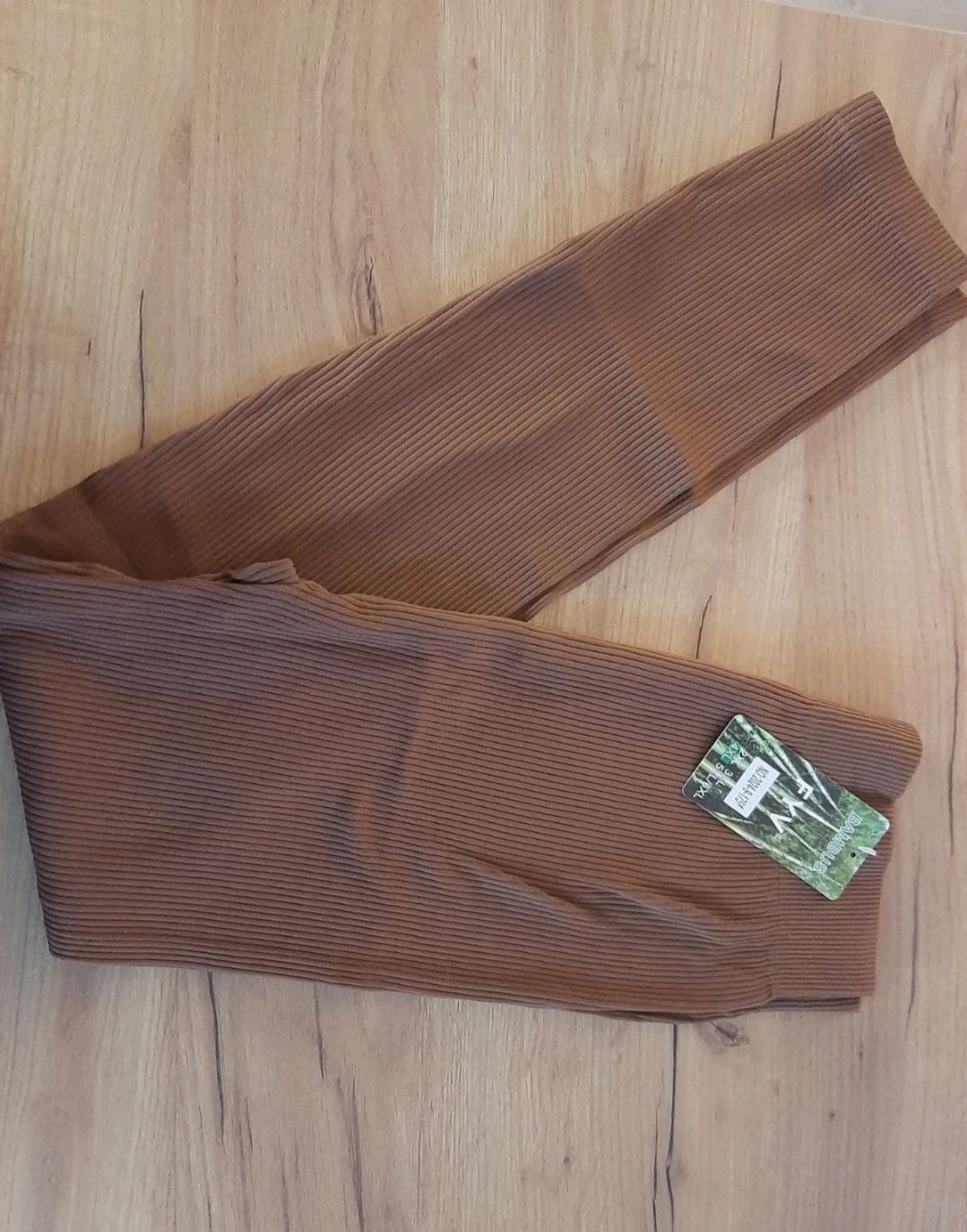 Nowe Leginsy 4XL 48  brązowe prążki karmelowe karmel prążkowane bambus