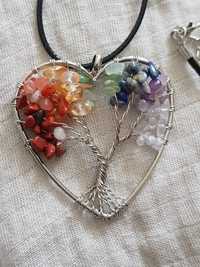 Pendente para colar 7 chakras árvore da vida coração