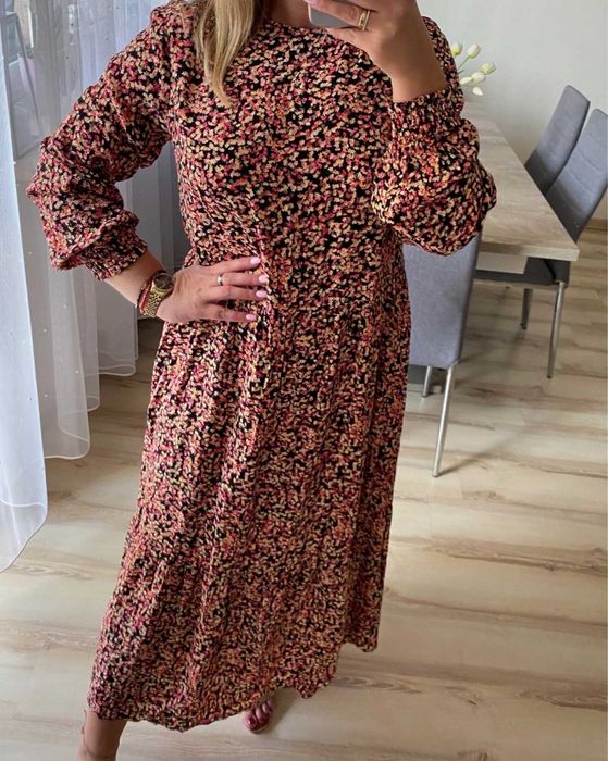 H&M długa maxi MIDI oversize sukienka z wiskozy z kwiaty M/L