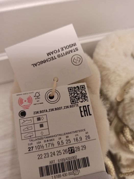 Kozaki śniegowce zimowe ocieplane dla dziewczynki Zara r.27