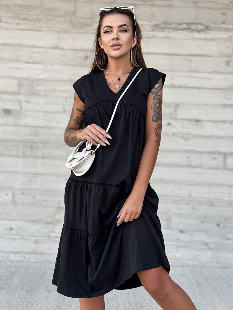 Sukienka midi czarna bawełniana z dekoltem XL