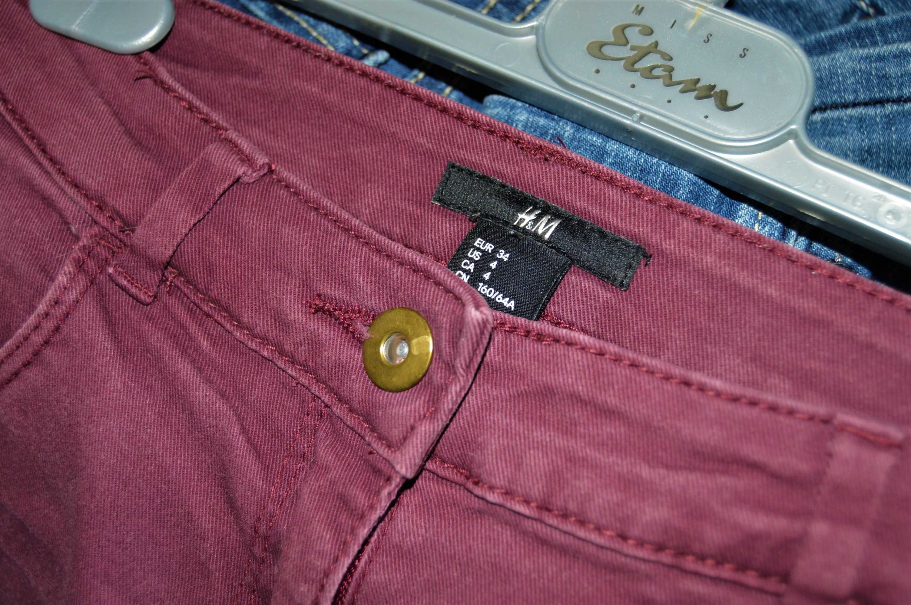 bordowe szorty jeansowe xs podwinięte burgund spodenki z kieszeniami