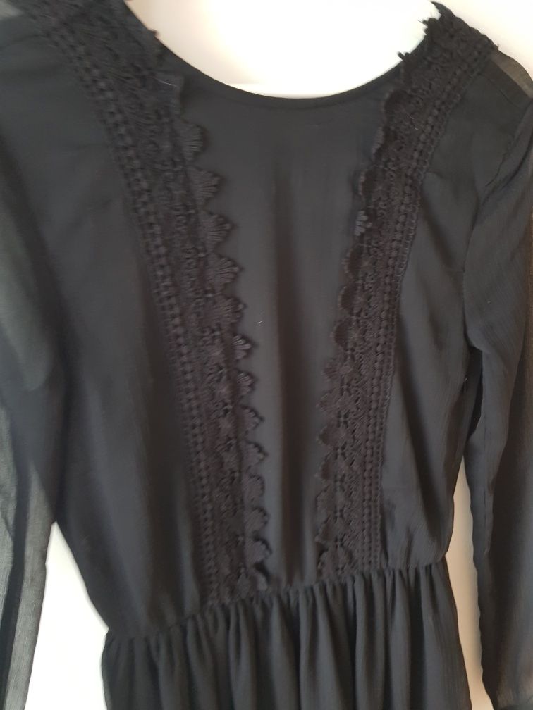 Krótka sukienka boho h&m czarna 32 odkryte plecy