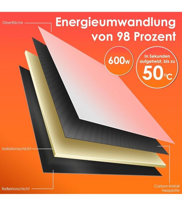 KESSER Grzejnik na podczerwień 600 W, konwektor szklany, 2 w 1