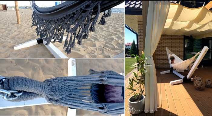 Stelaż + hamak bawełniany BOHO MAKRAMA leżak PREMIUM XXL 10x10 KOLORY