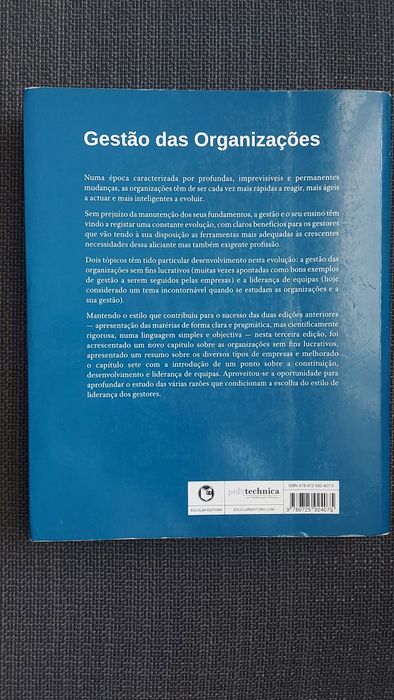 Livro "Gestão das Organizações" de Sebastião Teixeira
