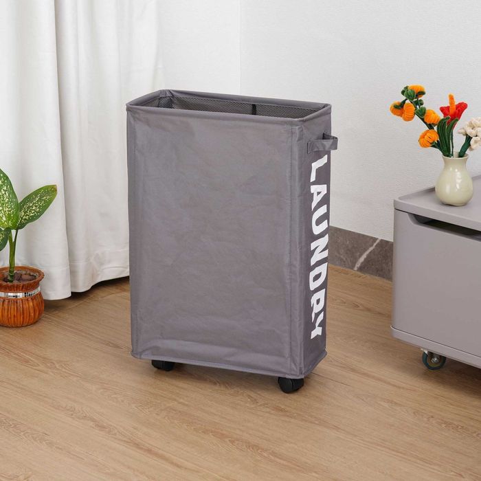 Kosz na Pranie Bieliznę Zabawki Mata do Jogi na Kółkach Składany Szary