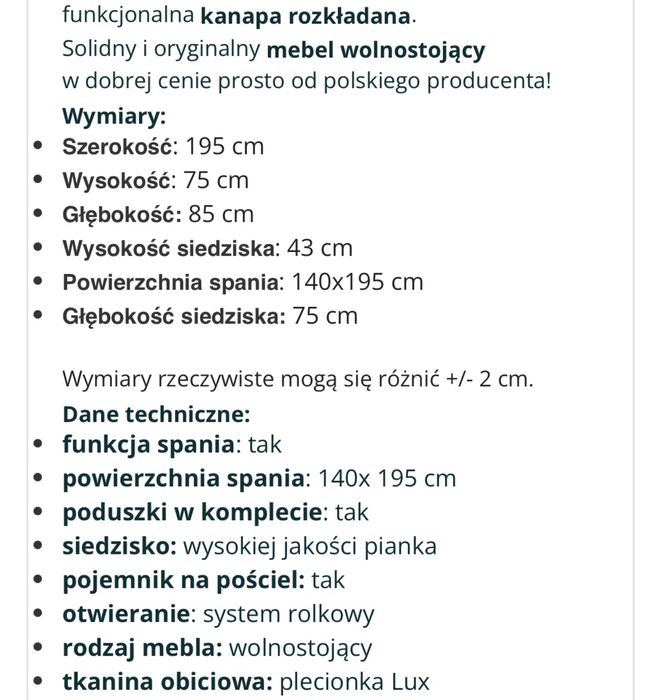 Sofa kanapa rozkładana 2 osob z funkcją spania + pojemnik kolorlux09