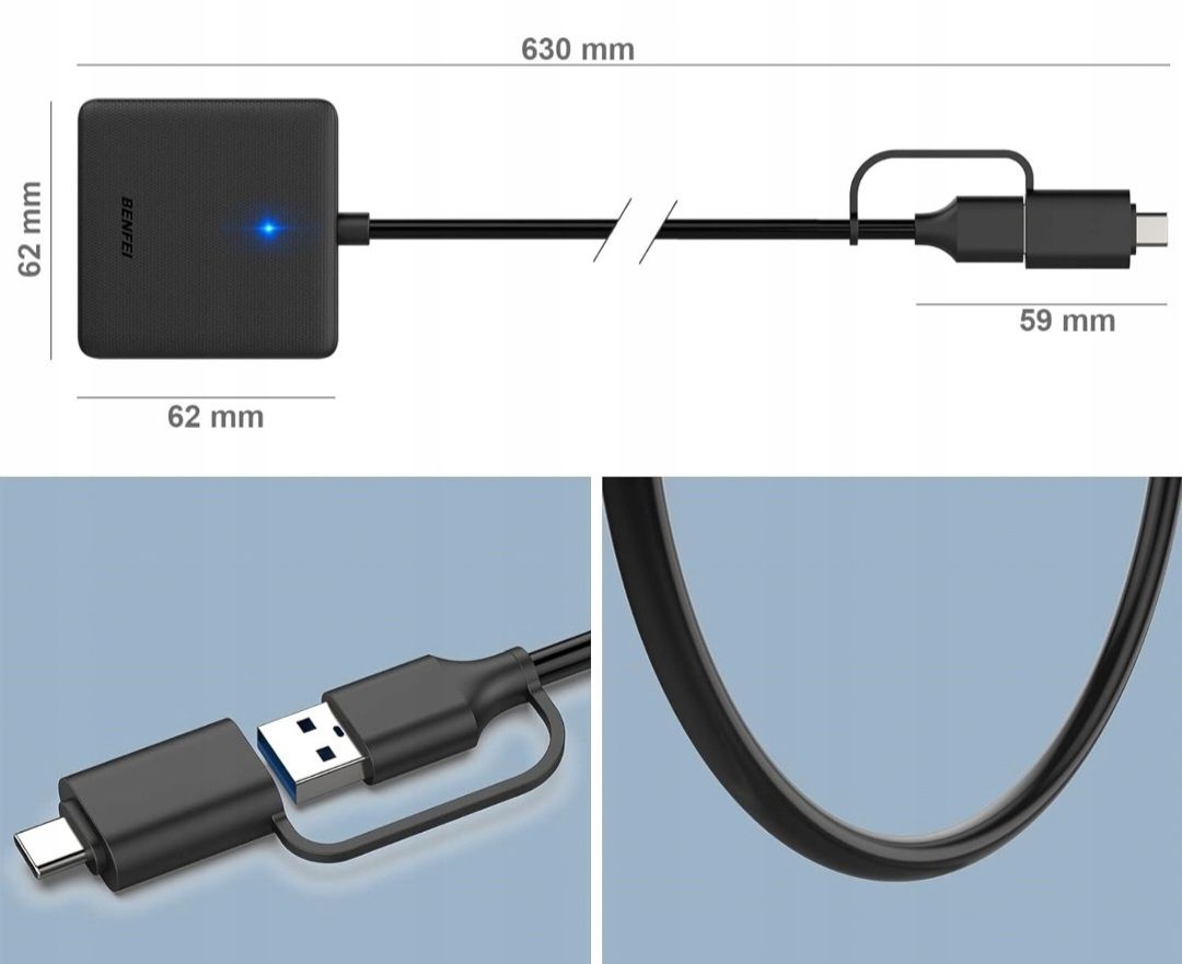 Zewnętrzny Czytnik Kart 4 w 1 USB USB-C na SD Micro SD MS CF TF Benfei