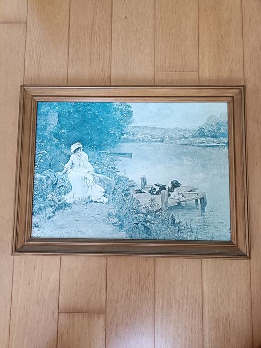 Quadro vintage de uma mulher no rio