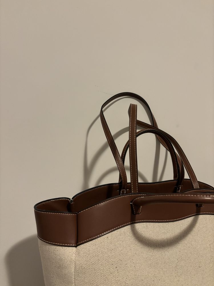 Torebka shopper h&m nowa beżowa brązowa płócienna pojemna