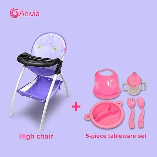 Krzesełko do karmienia lalek + akcesoria zestaw 56 cm