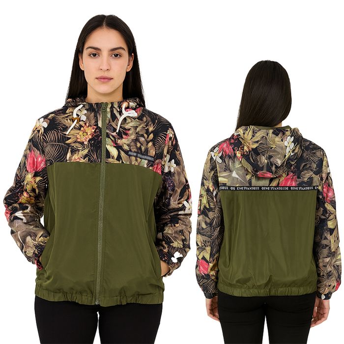Damska kurtka przejściowa z kapturem wzór kwiaty L/XL