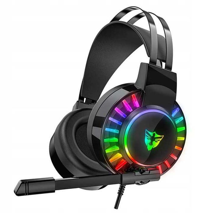 Słuchawki Dla Graczy Gamingowe Nauszne LED RGB Przewodowe Z Mikrofonem