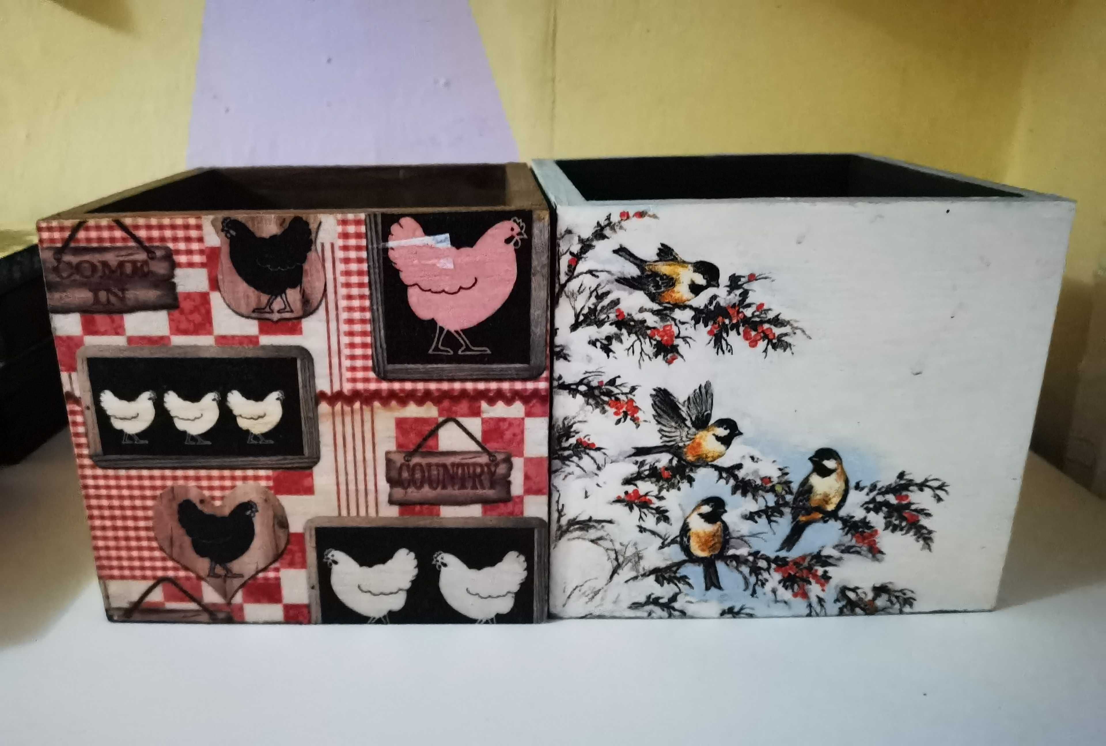 Pudełka dekoracyjne ozdobne folk retro ptaki kury