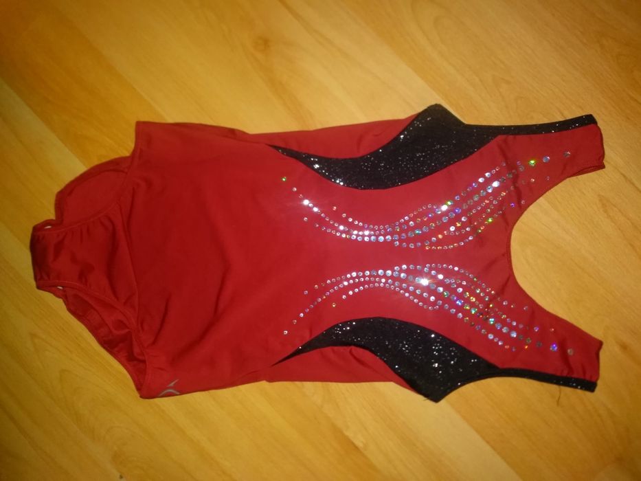 strój gimnastyczny body cekiny gimnastyka artystyczna 128-140cm