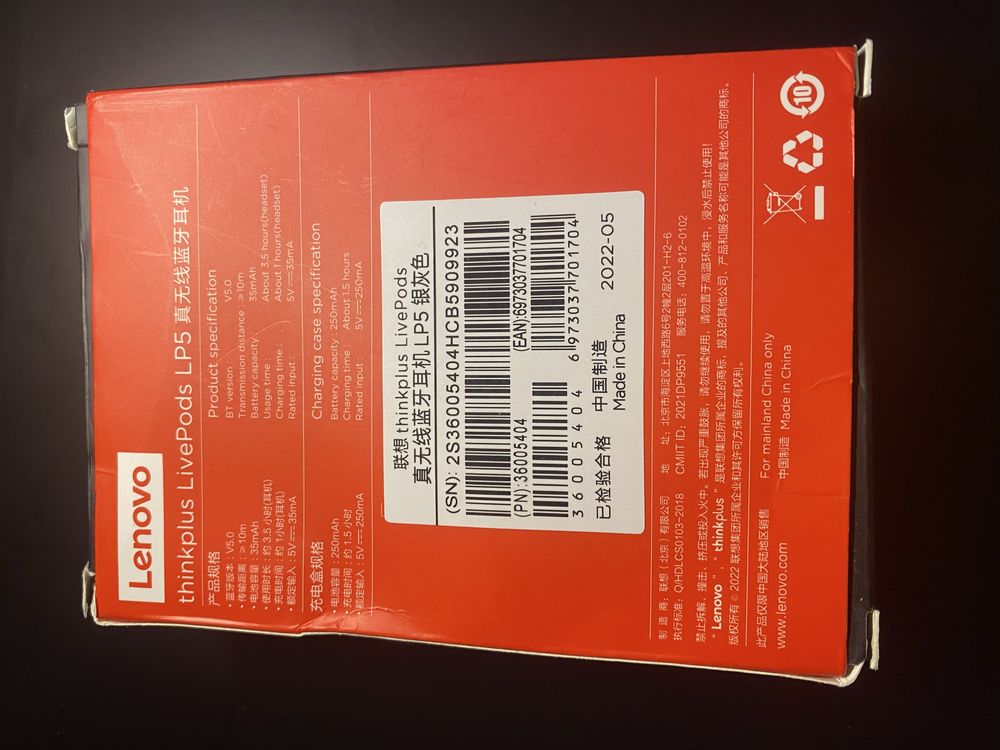 Słuchawki bezprzewodowe dokanałowe Lenovo Thinkplus LP5