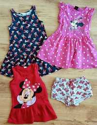 Ubrania letnie dla dziewczynki 110 Myszka Minnie, sukienki i spodenki