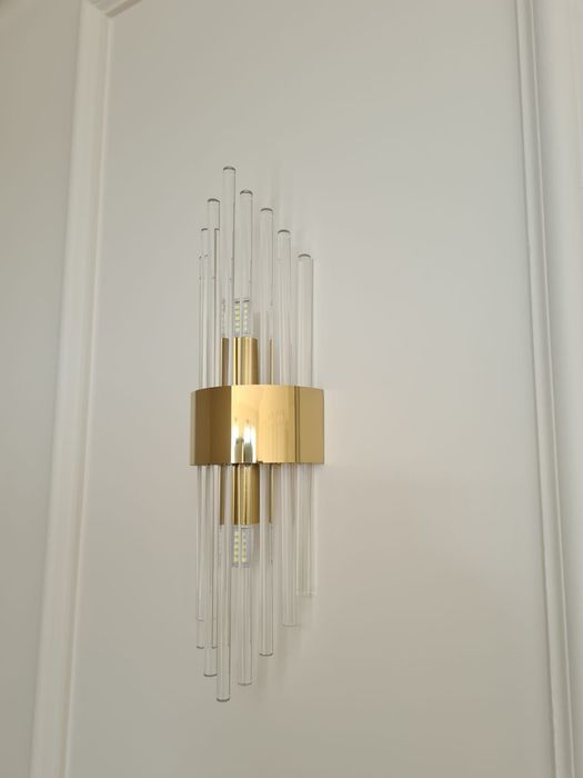 NOWOCZESNY Złoty Kinkiet Kryształy LED G9 35cm x 10cm Gold Złota Lampa