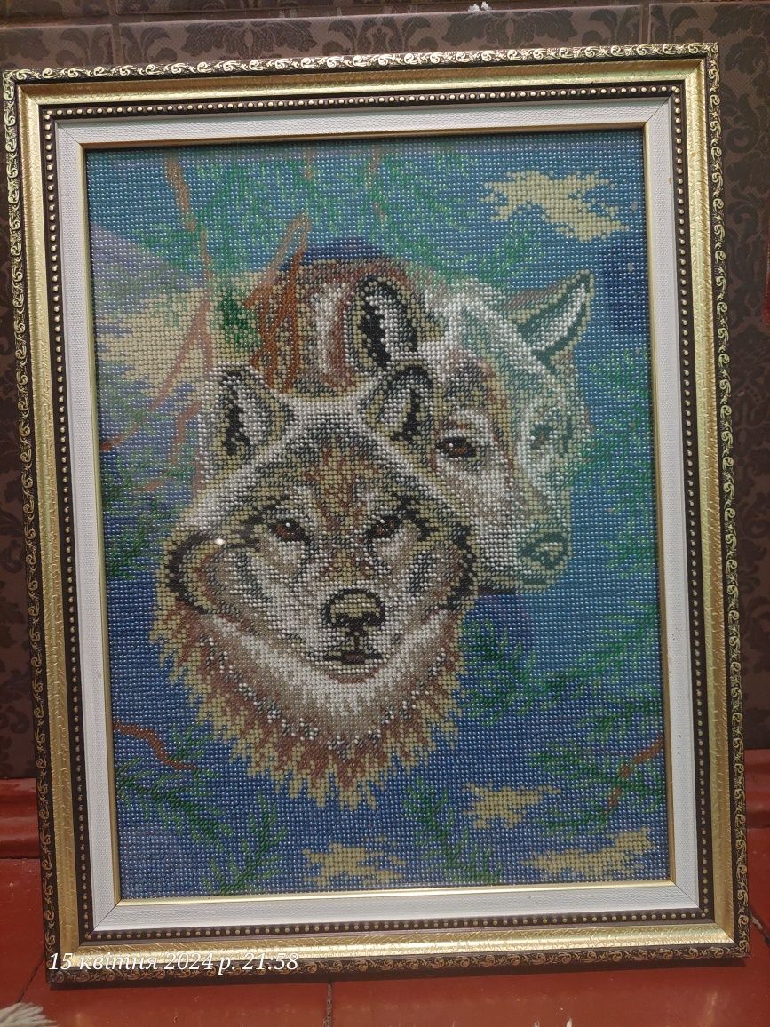 Картина "Вовки"  з бісеру ручна робота