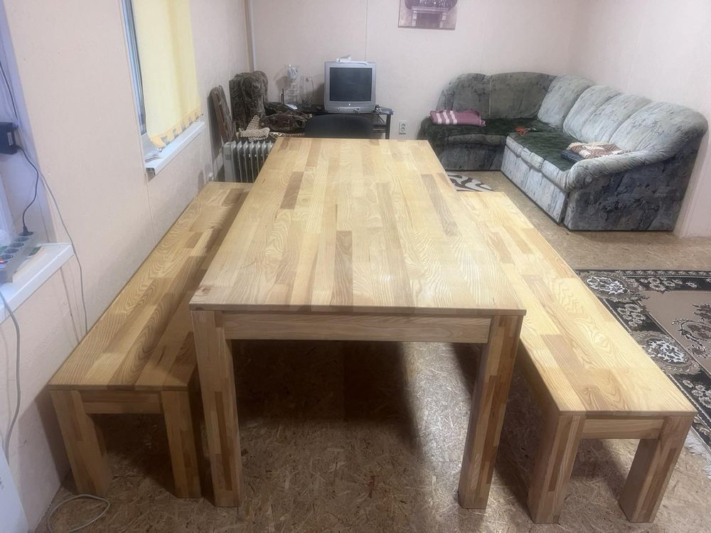 Комплект деревʼяний стіл+2 лавки
