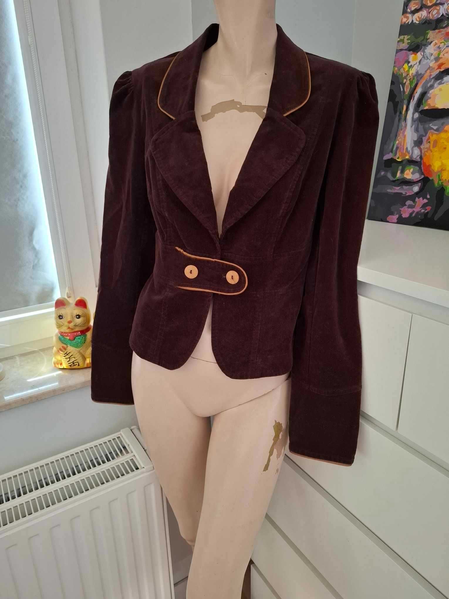 40 brązowa marynarka żakiet garsonka garnitur blezer elegancka vintage