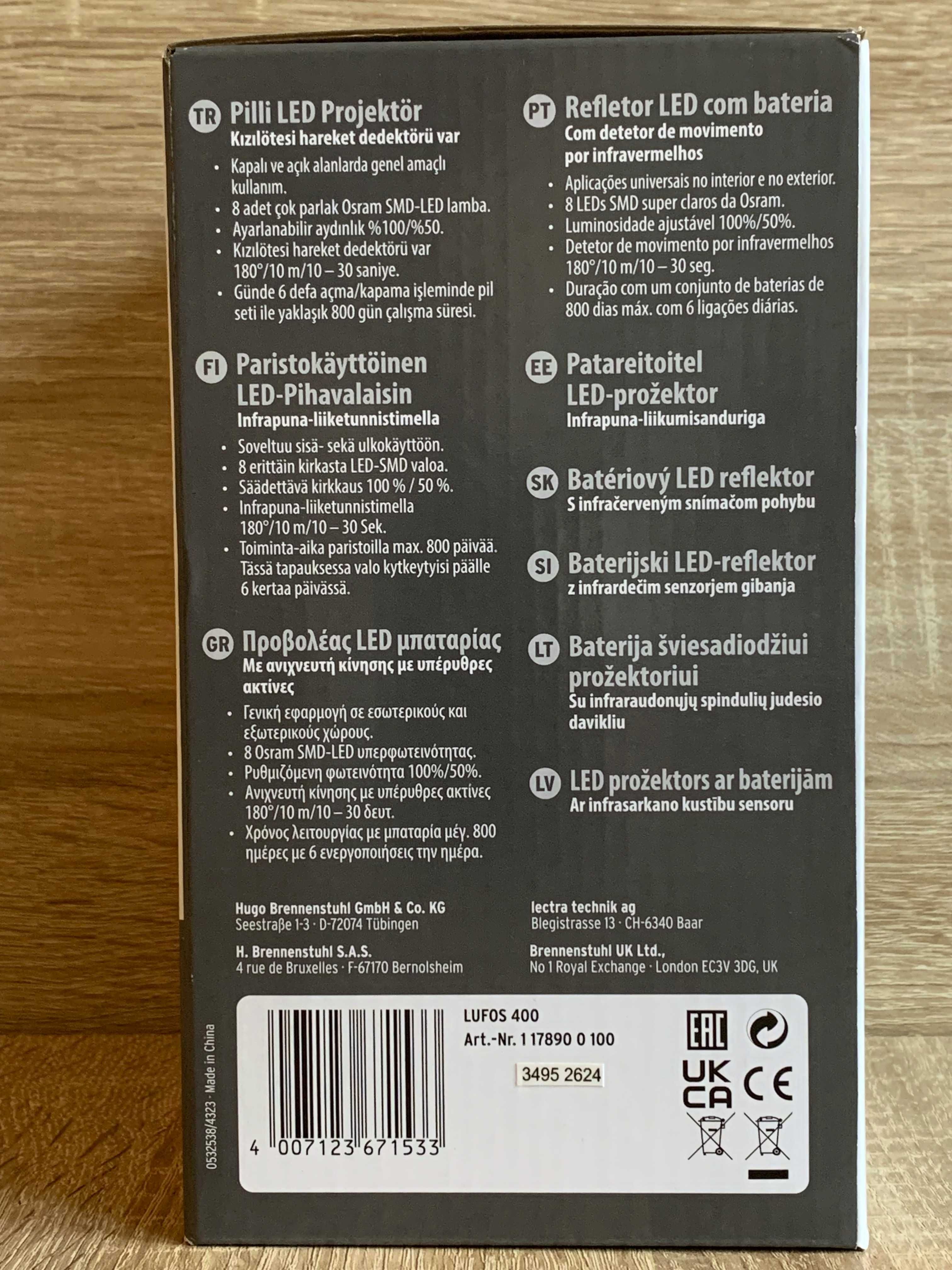 Lampa LED z bateriami Brennenstuhl LUFOS 400 z czujn. zmierzchowo-ruch