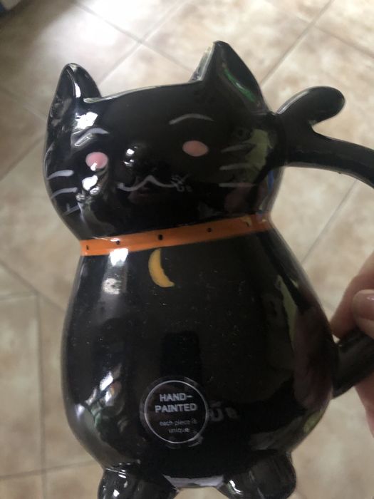 Ceramiczny kubek kształtek duży xxl  czarny kot 500ml halloween