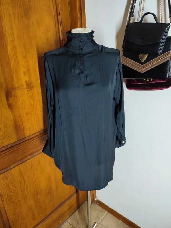 Czarna koszula sukienka ZARA z kołnierzem i mankietami retro