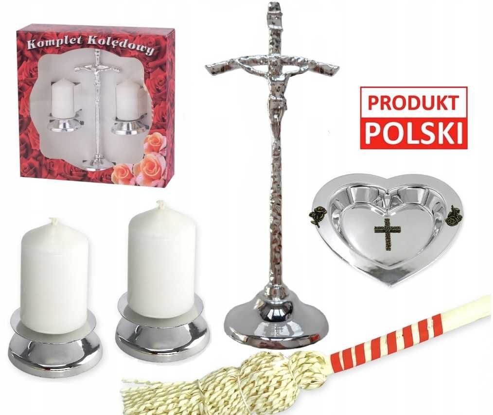 KOMPLET ZESTAW KOLĘDOWY Papieski pasyjka krzyż lichtarz kropidło