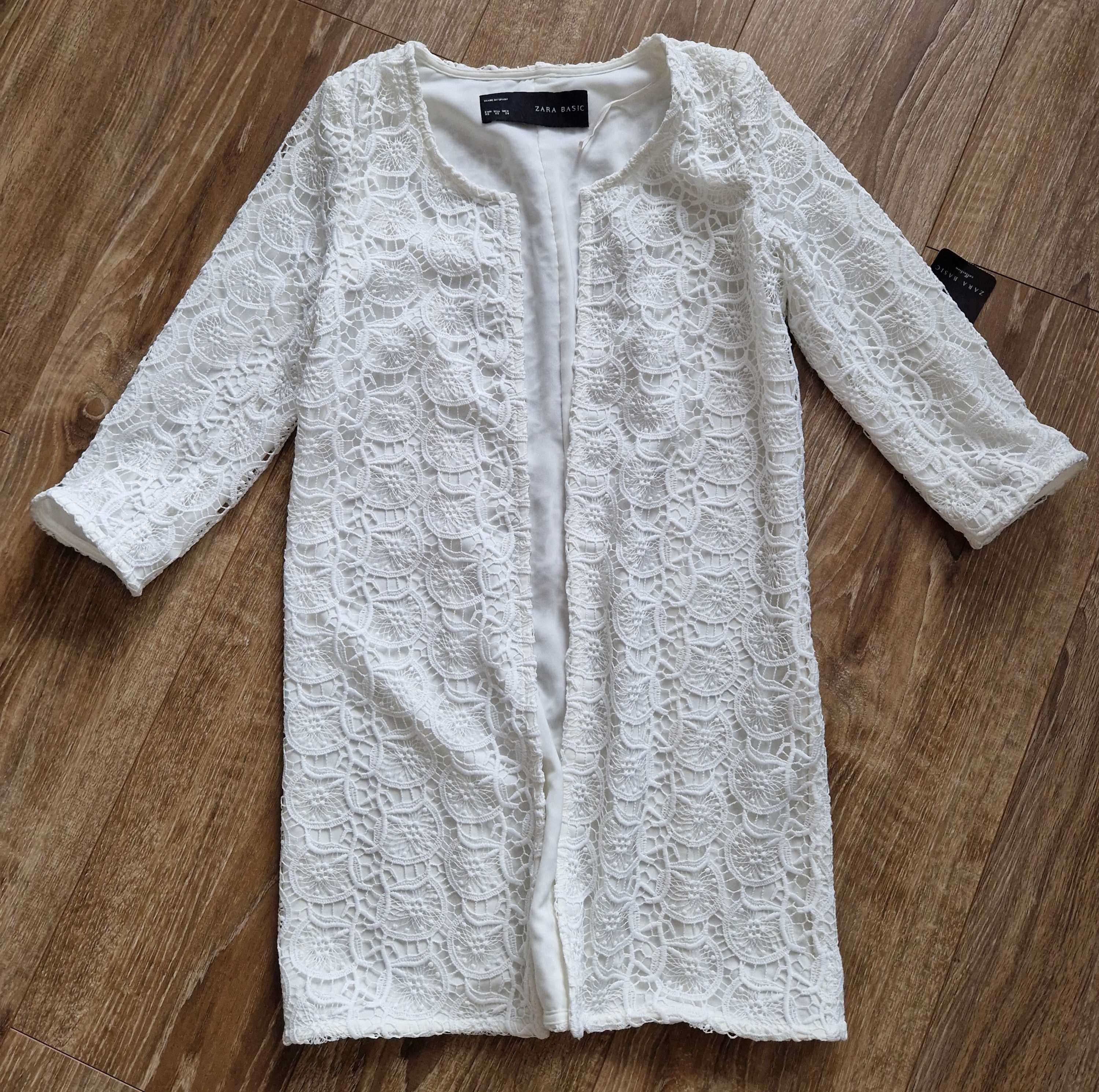 Długi, ażurowy kardigan Zara r.34/XS