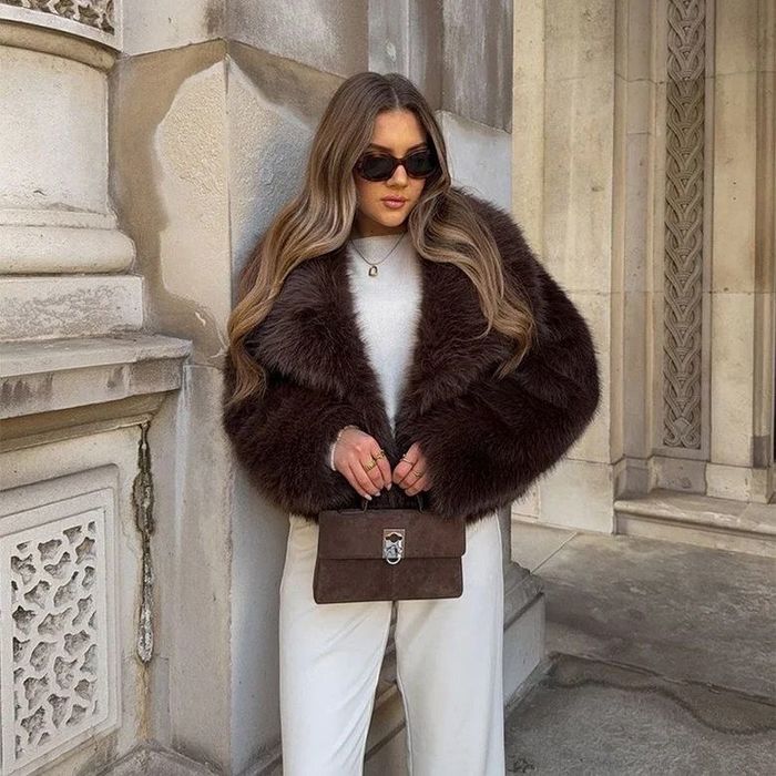 Шуба Zara в коричневому кольорі, шоколадна