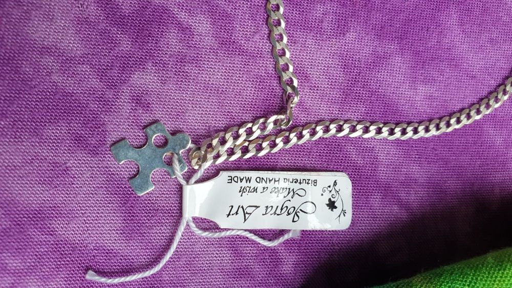 Nowy srebrny zestaw łańcuszek + puzelek zawieszka damska + pudełko