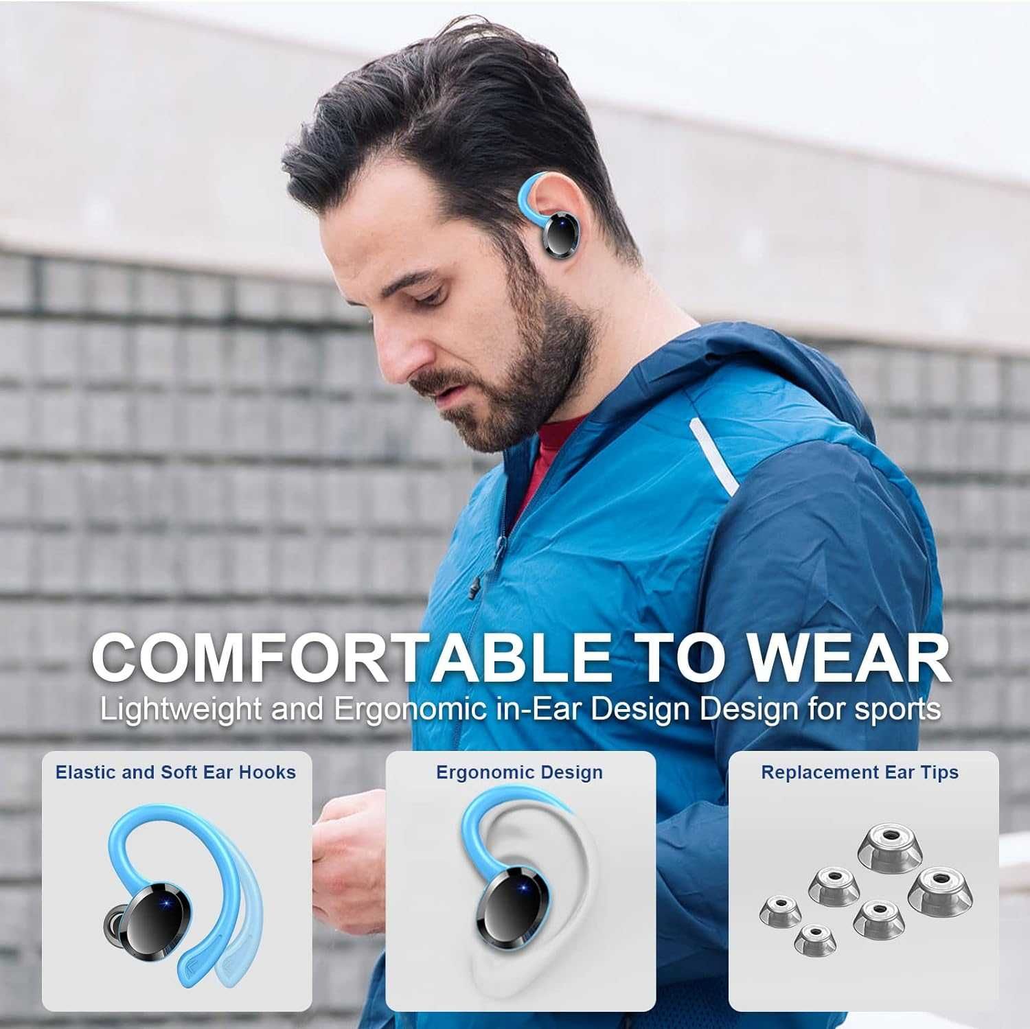 Słuchawki douszne, Bluetooth do biegania Q38, USB C wodoszczelne IP7